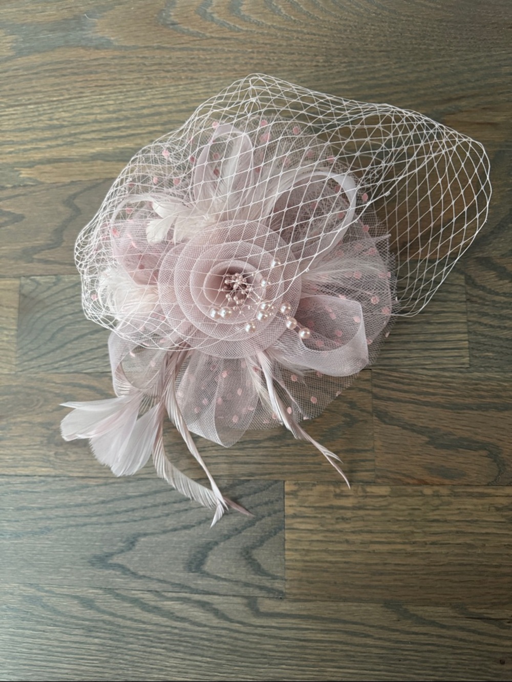 Blush Pink Floral Veil Fascinator Hat for Women